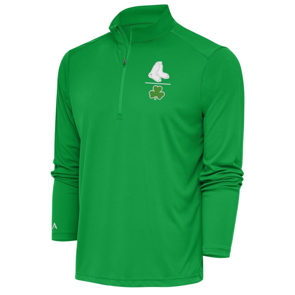 Men's Boston Red Sox  Antigua Kelly Green Shamrock Tribute Quarter-Zip Pullover Top