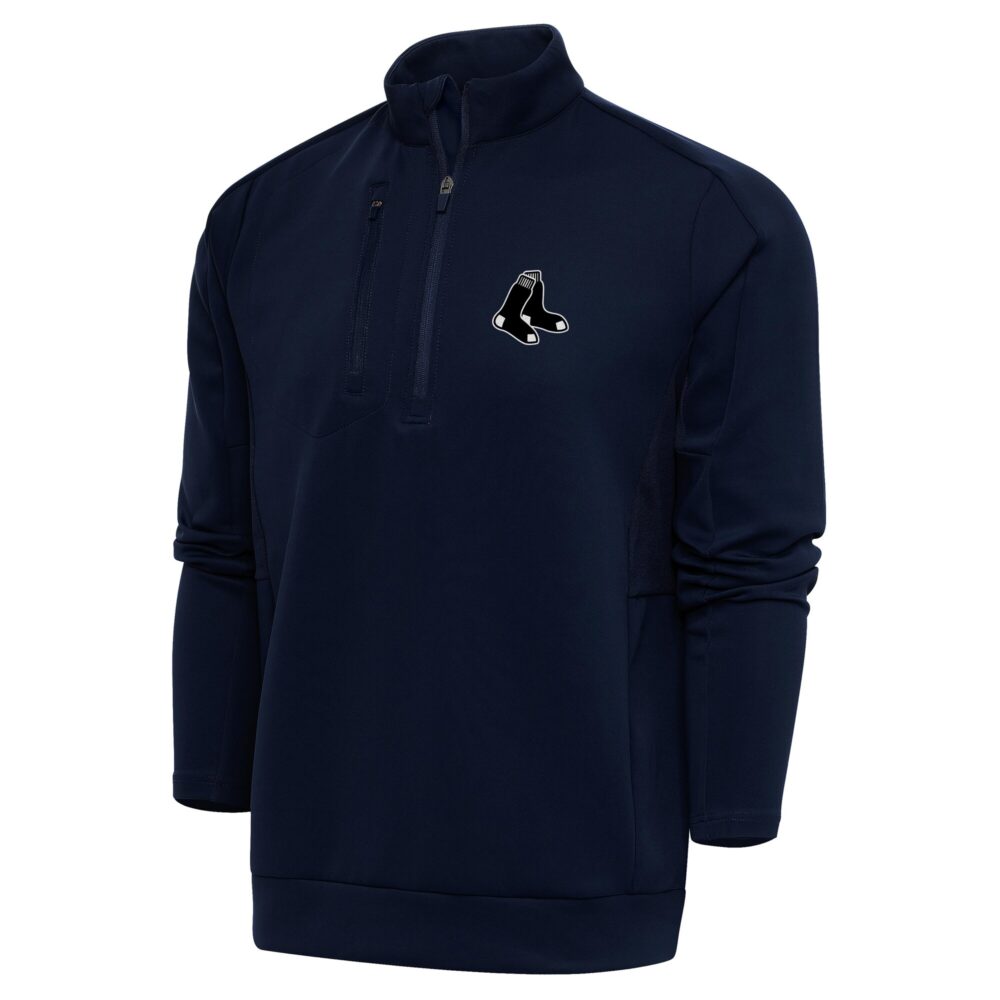 Men's Boston Red Sox Antigua Navy Metallic Generation Quarter-Zip Pullover Top