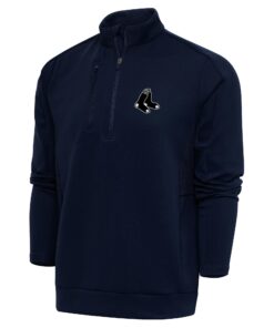 Men's Boston Red Sox Antigua Navy Metallic Generation Quarter-Zip Pullover Top