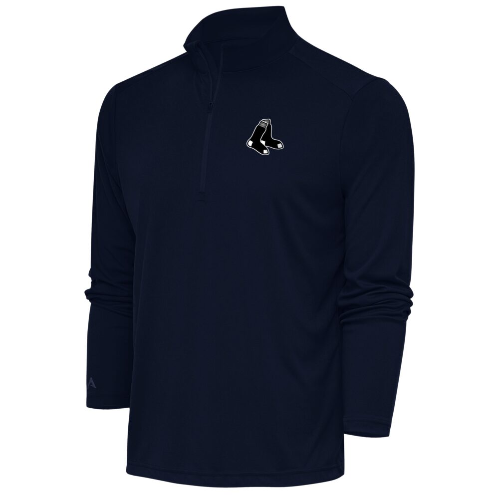 Men's Boston Red Sox Antigua Navy Metallic Tribute Quarter-Zip Top