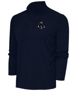 Men's Boston Red Sox Antigua Navy Metallic Tribute Quarter-Zip Top