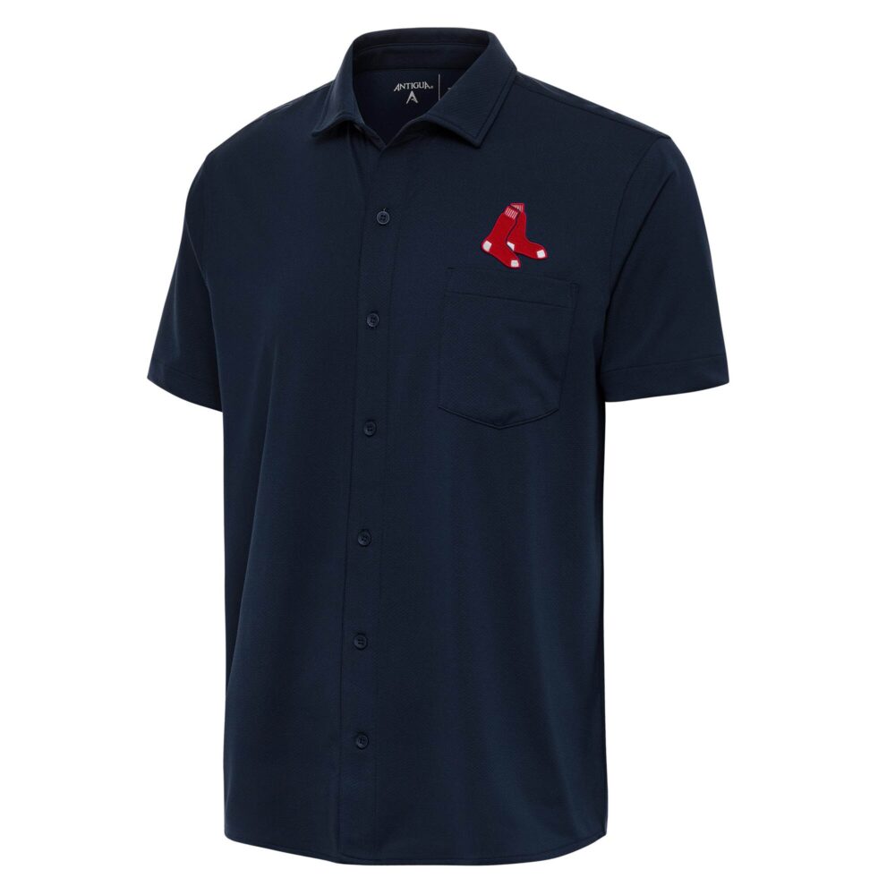 Men's Boston Red Sox Antigua Navy Points Button-Up Polo