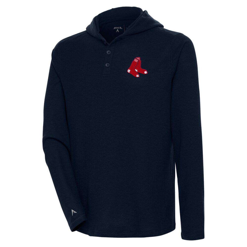 Men's Boston Red Sox  Antigua Navy Strong Hold Long Sleeve Henley Hoodie T-Shirt