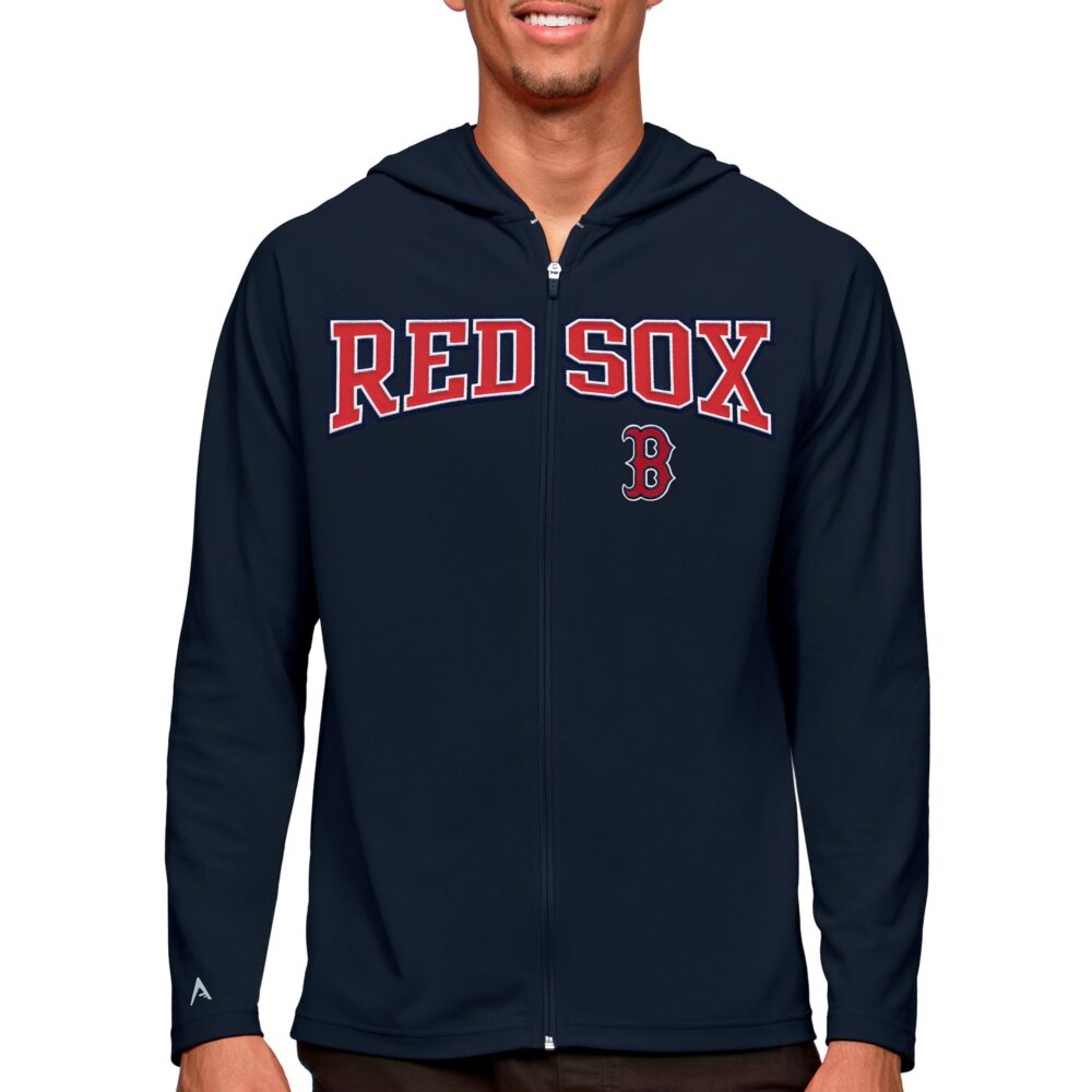 Men's Boston Red Sox Antigua Navy Wordmark Legacy Full-Zip Hoodie