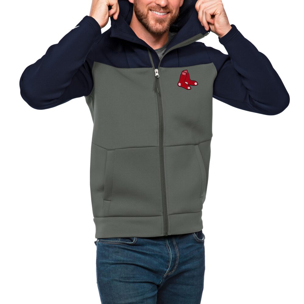 Men's Boston Red Sox Antigua Navy/Charcoal Protect Full-Zip Hoodie