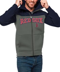 Men's Boston Red Sox Antigua Navy/Steel Wordmark Protect Full-Zip Hoodie