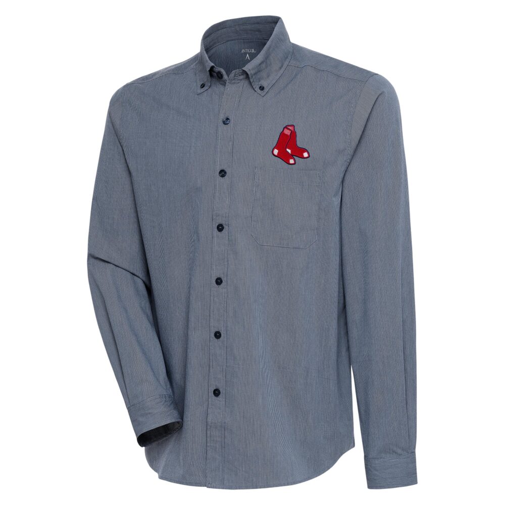 Men's Boston Red Sox  Antigua Navy/White Compression Long Sleeve Button-Down Shirt
