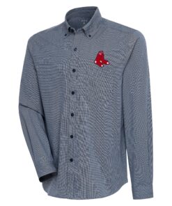 Men's Boston Red Sox  Antigua Navy/White Compression Long Sleeve Button-Down Shirt