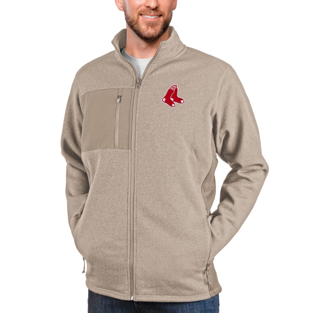 Men's Boston Red Sox Antigua Oatmeal Course Full-Zip Jacket