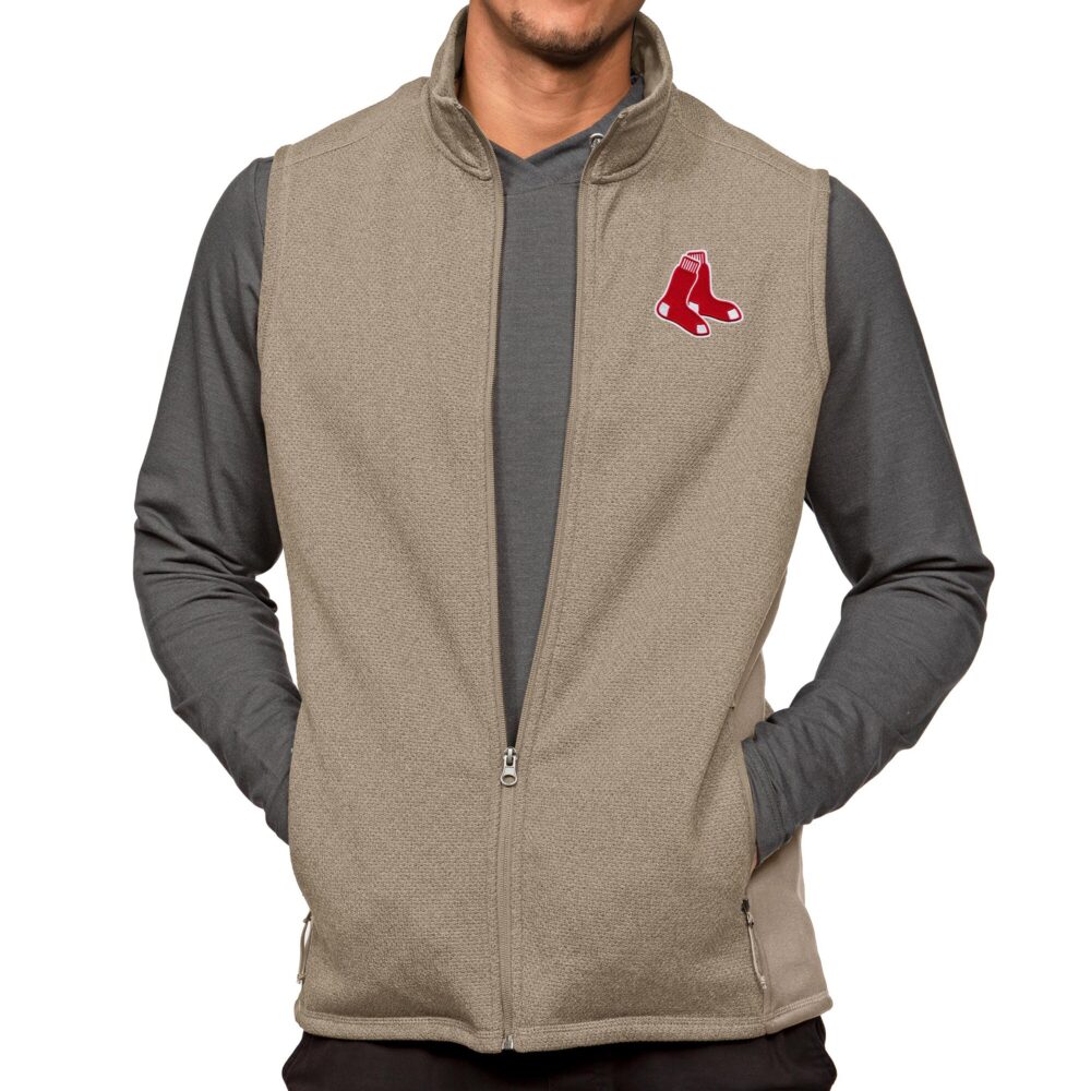 Men's Boston Red Sox Antigua Oatmeal Course Full-Zip Vest