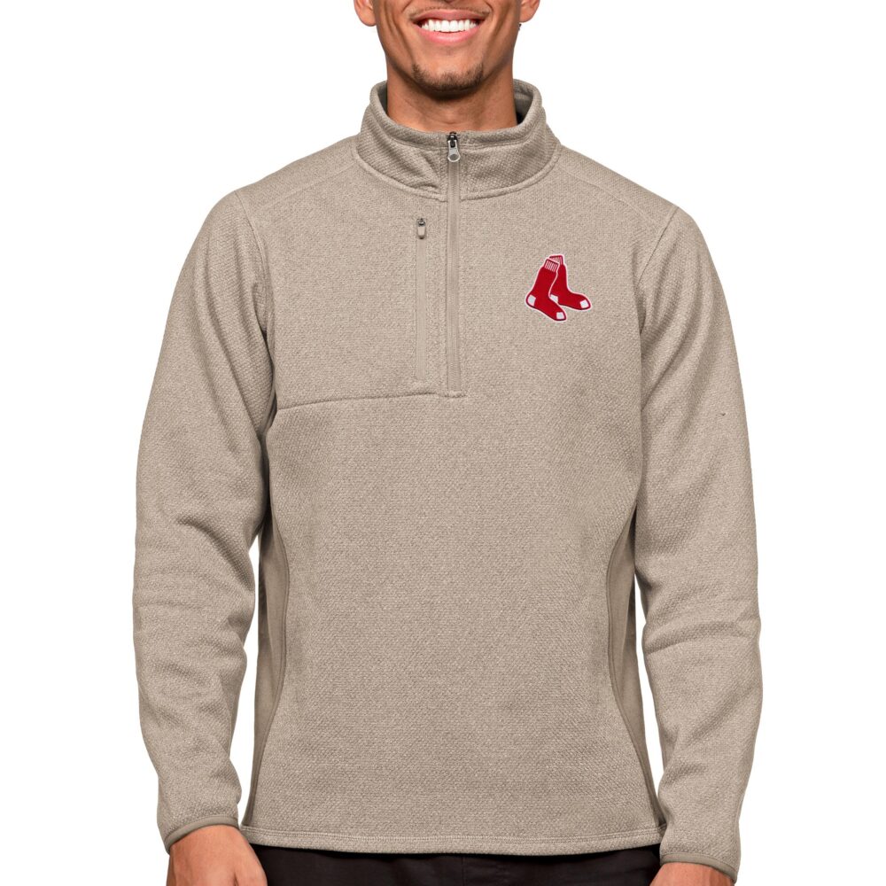 Men's Boston Red Sox Antigua Oatmeal Course Quarter-Zip Pullover Top