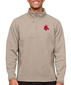 Men's Boston Red Sox Antigua Oatmeal Course Quarter-Zip Pullover Top