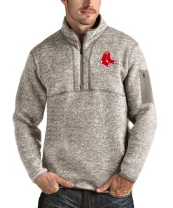 Men's Boston Red Sox Antigua Oatmeal Fortune Quarter-Zip Pullover Jacket