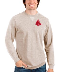 Men's Boston Red Sox Antigua Oatmeal Reward Crewneck Pullover Sweatshirt