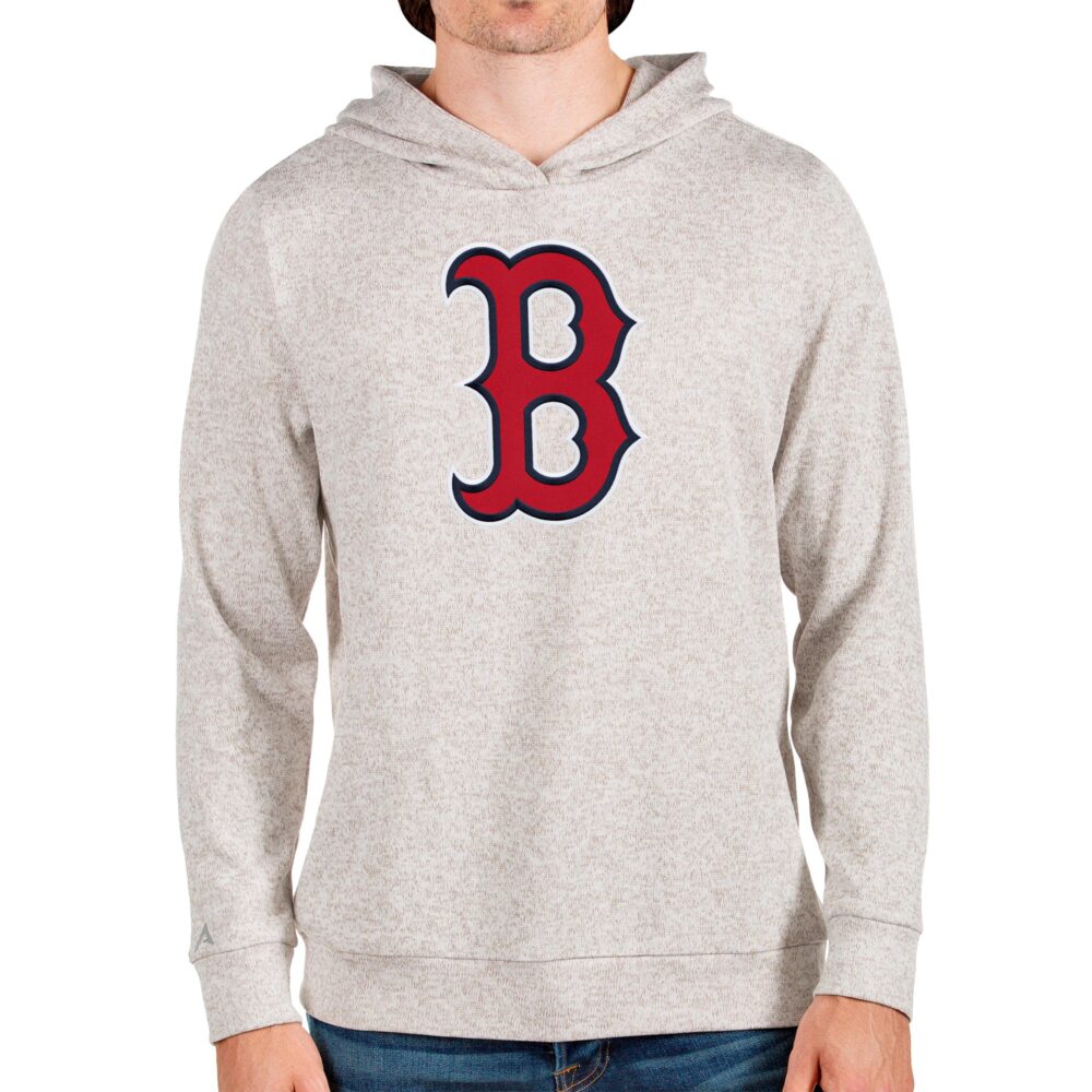 Men's Boston Red Sox Antigua Oatmeal Team Logo Absolute Pullover Hoodie