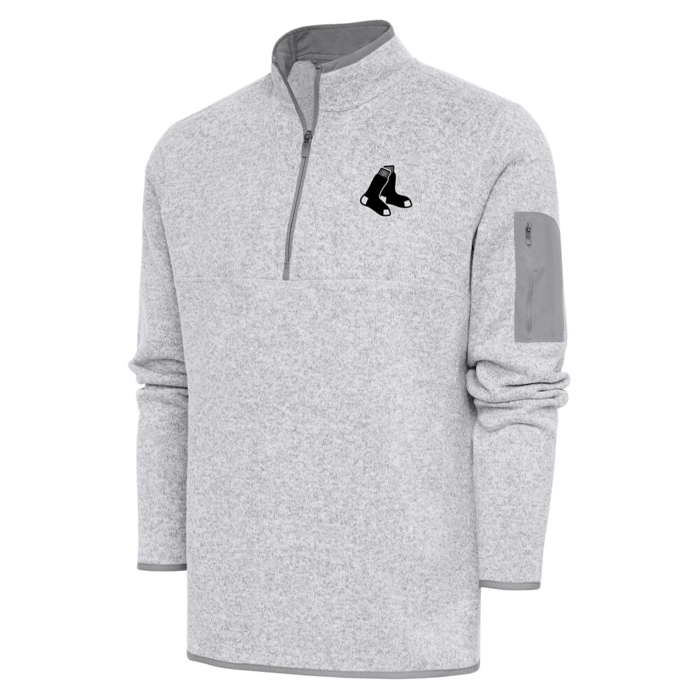 Men's Boston Red Sox Antigua Pewter Metallic Fortune Quarter-Zip Pullover Jacket
