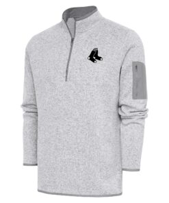 Men's Boston Red Sox Antigua Pewter Metallic Fortune Quarter-Zip Pullover Jacket