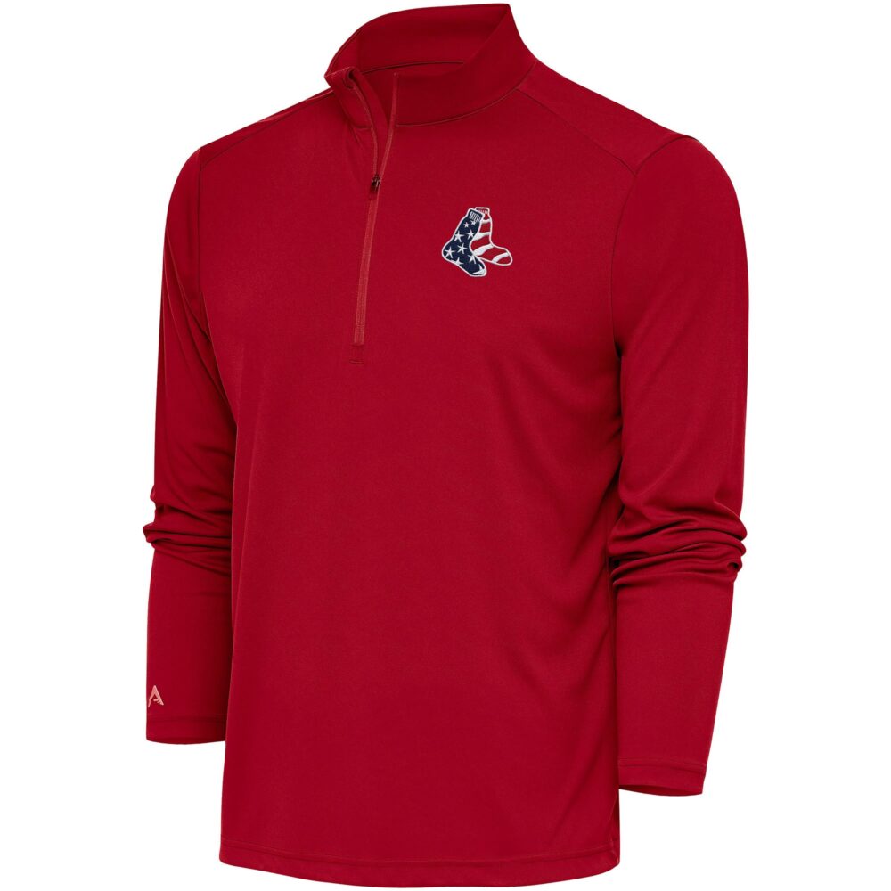 Men's Boston Red Sox  Antigua Red Patriotic Tribute Quarter-Zip Pullover Top