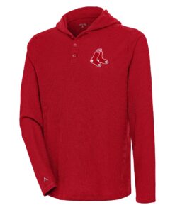 Men's Boston Red Sox  Antigua Red Strong Hold Long Sleeve Henley Hoodie T-Shirt