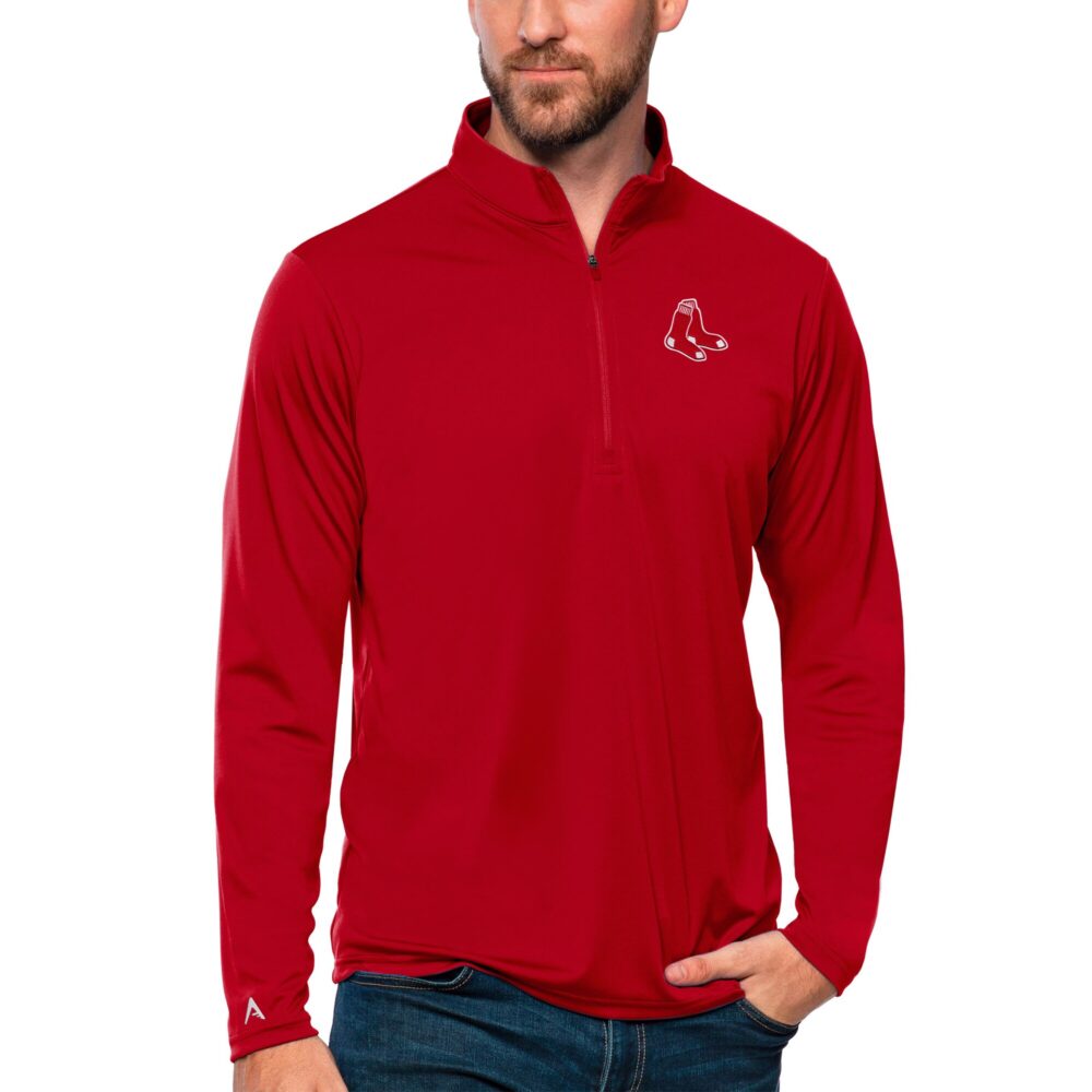 Men's Boston Red Sox Antigua Red Tribute Quarter-Zip Pullover Top