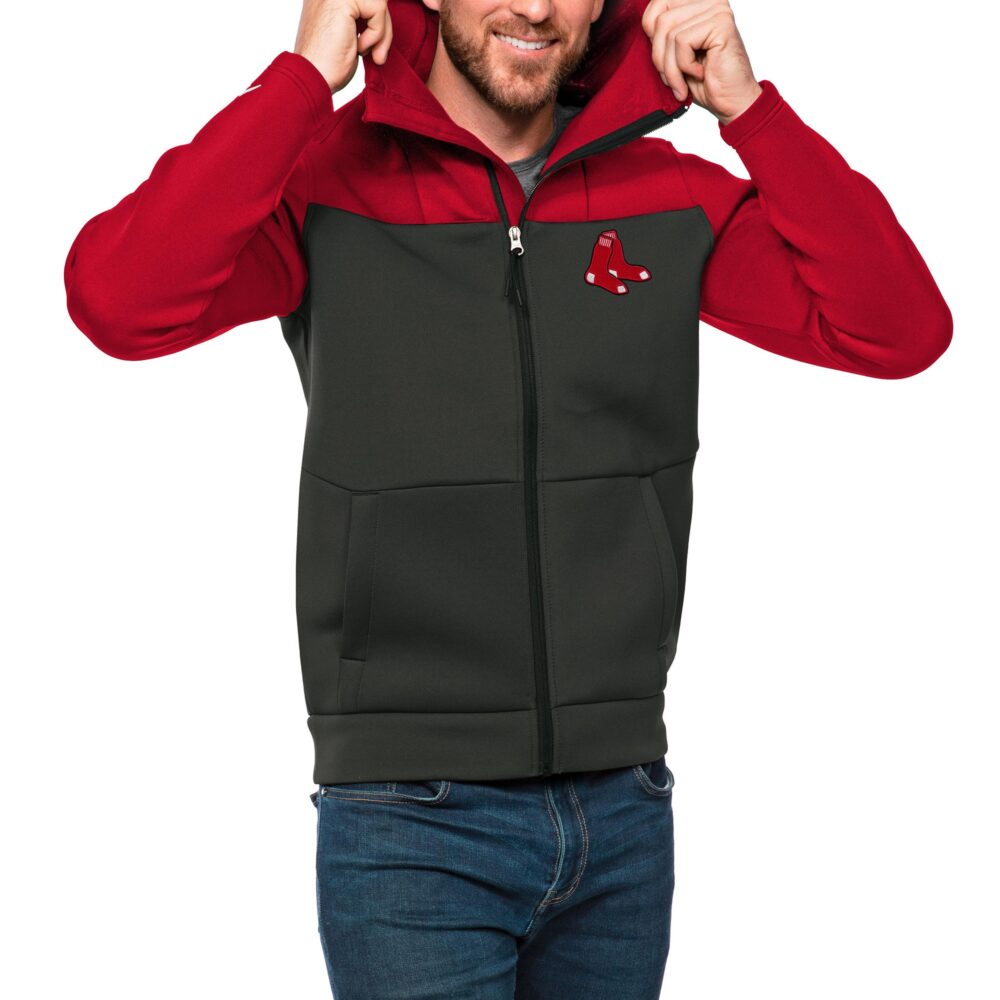 Men's Boston Red Sox Antigua Red/Charcoal Protect Full-Zip Hoodie