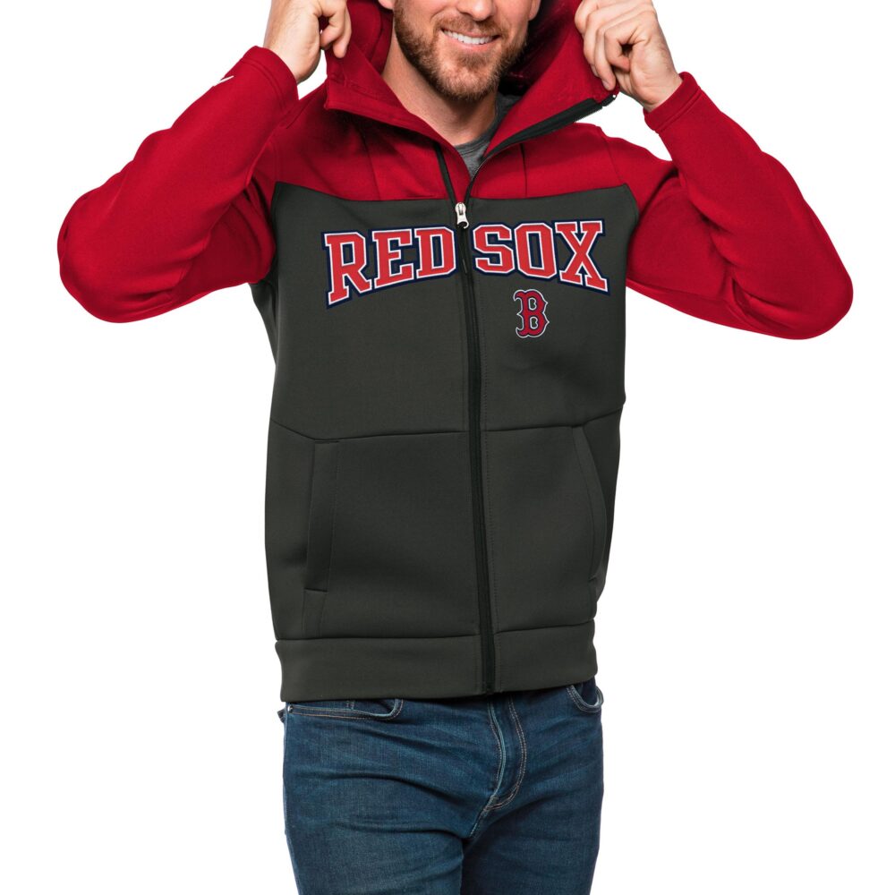 Men's Boston Red Sox Antigua Red/Charcoal Wordmark Protect Full-Zip Hoodie