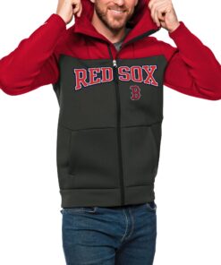 Men's Boston Red Sox Antigua Red/Charcoal Wordmark Protect Full-Zip Hoodie