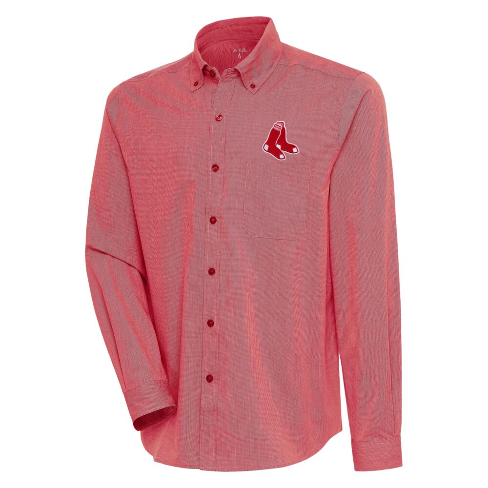 Men's Boston Red Sox  Antigua Red/White Compression Long Sleeve Button-Down Shirt