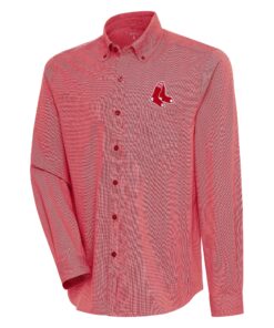 Men's Boston Red Sox  Antigua Red/White Compression Long Sleeve Button-Down Shirt