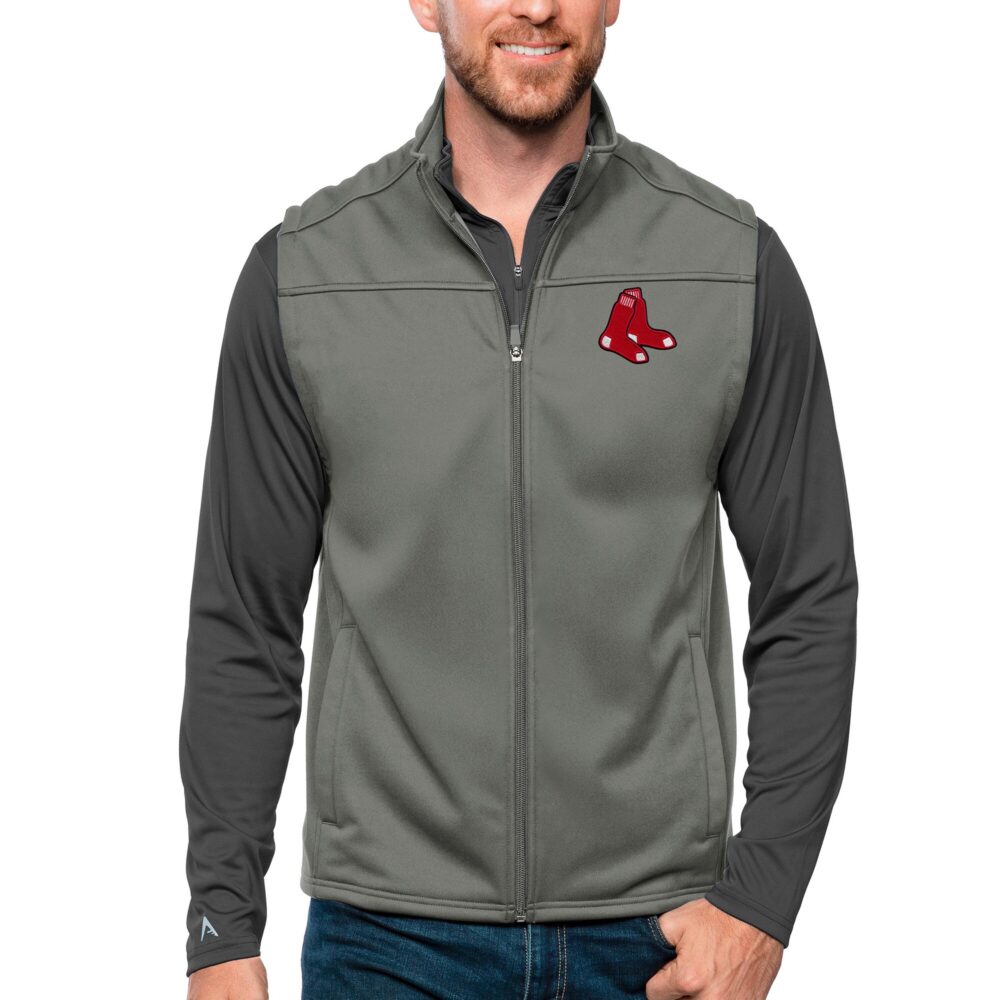 Men's Boston Red Sox Antigua Steel Links Full-Zip Golf Vest