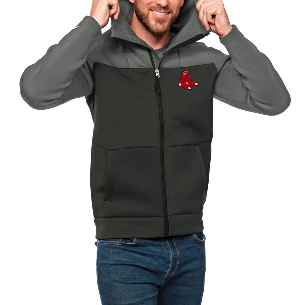 Men's Boston Red Sox Antigua Steel/Charcoal Protect Full-Zip Hoodie