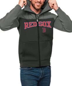 Men's Boston Red Sox Antigua Steel/Charcoal Wordmark Protect Full-Zip Hoodie