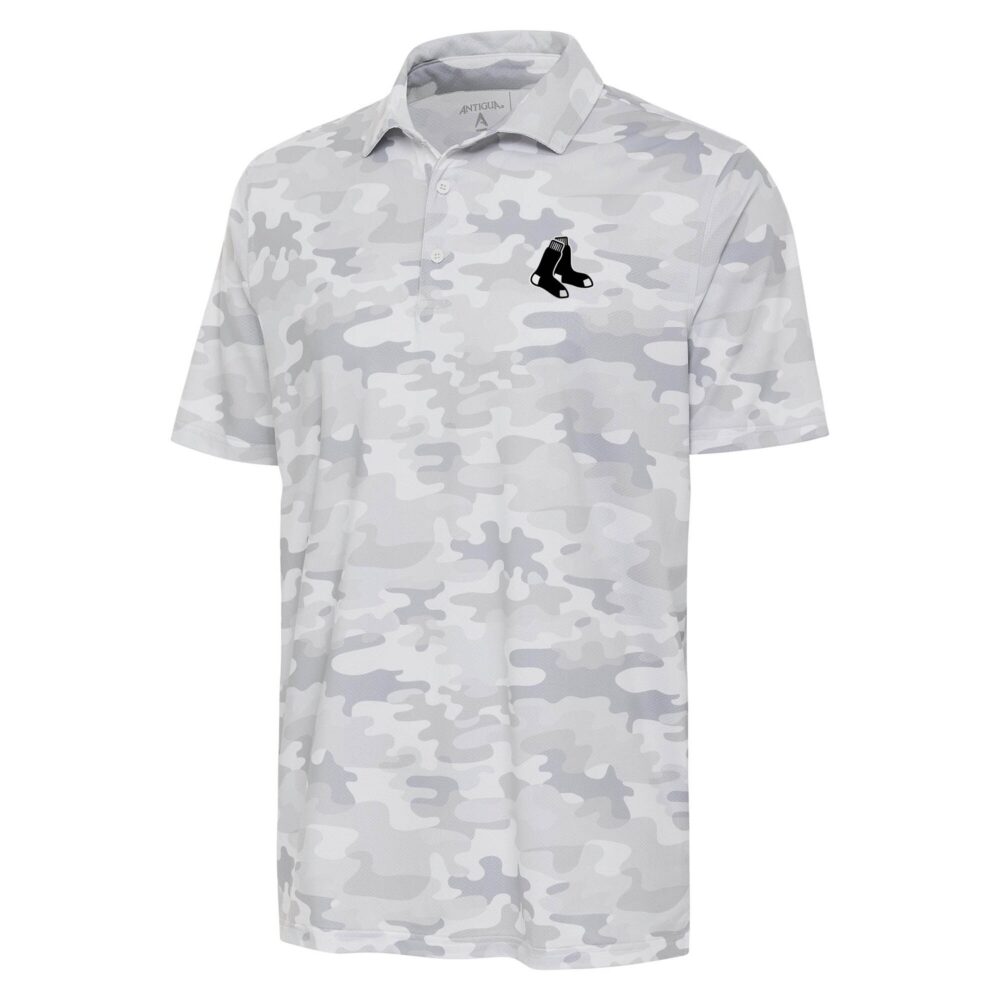 Men's Boston Red Sox Antigua White Brushed Metallic Logo Collide Polo