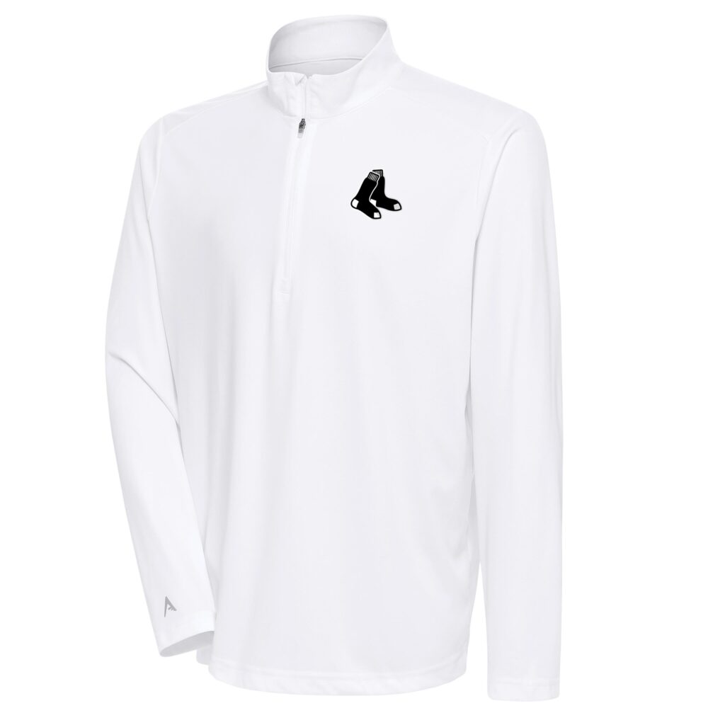 Men's Boston Red Sox Antigua White Metallic Tribute Quarter-Zip Top