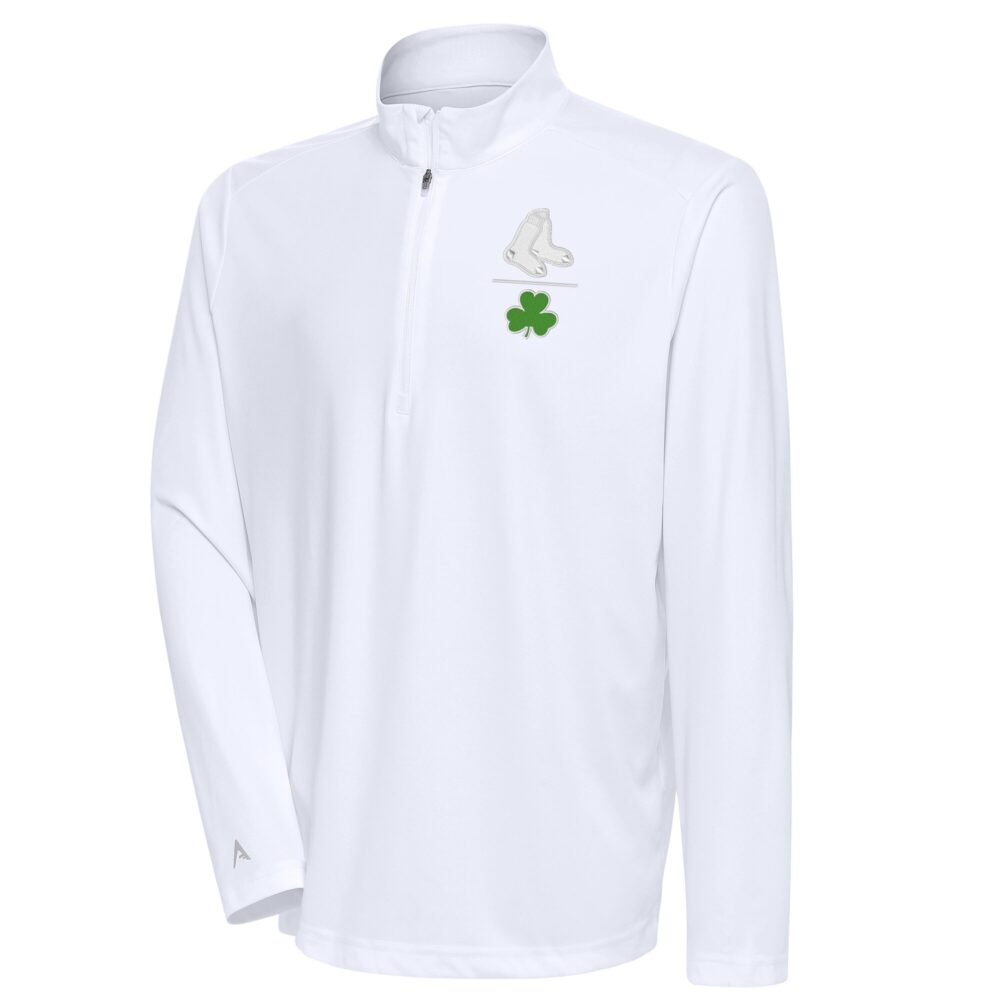 Men's Boston Red Sox  Antigua White Shamrock Tribute Quarter-Zip Pullover Top