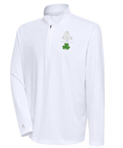 Men's Boston Red Sox  Antigua White Shamrock Tribute Quarter-Zip Pullover Top
