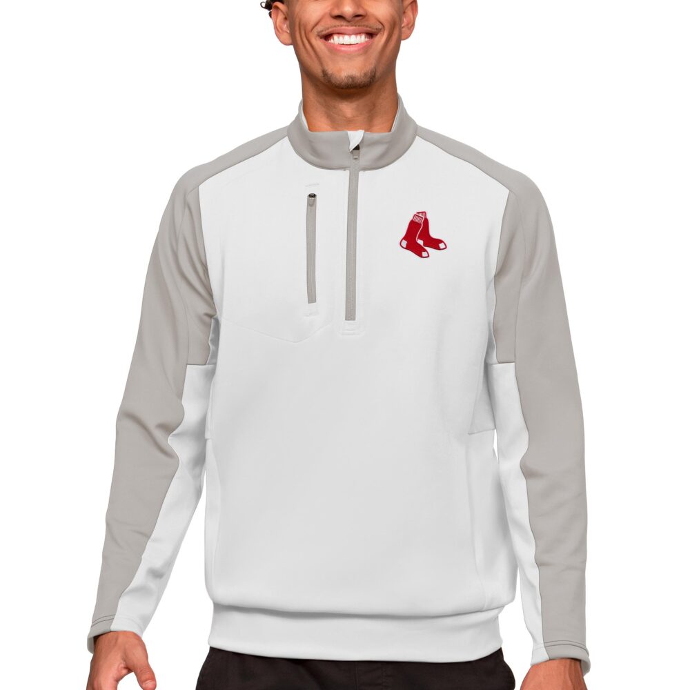 Men's Boston Red Sox Antigua White Team Quarter-Zip Pullover Top