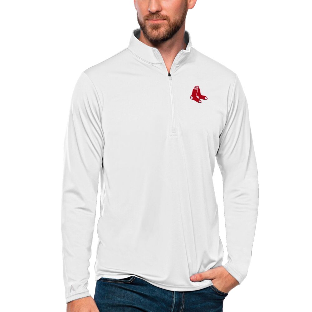 Men's Boston Red Sox Antigua White Tribute Quarter-Zip Pullover Top