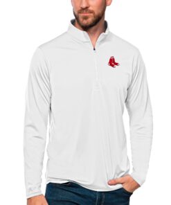 Men's Boston Red Sox Antigua White Tribute Quarter-Zip Pullover Top