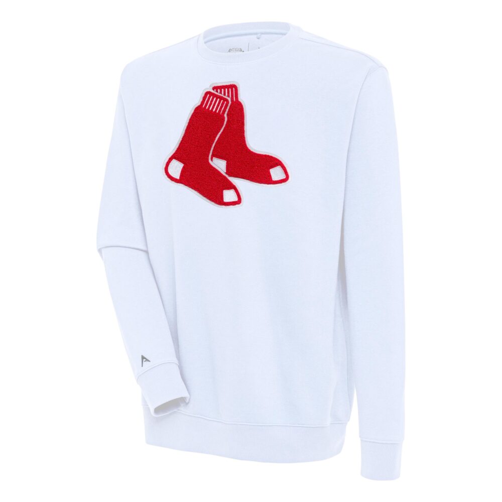 Men's Boston Red Sox  Antigua White Victory Crewneck Chenille Pullover Sweatshirt