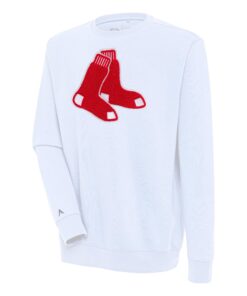 Men's Boston Red Sox  Antigua White Victory Crewneck Chenille Pullover Sweatshirt