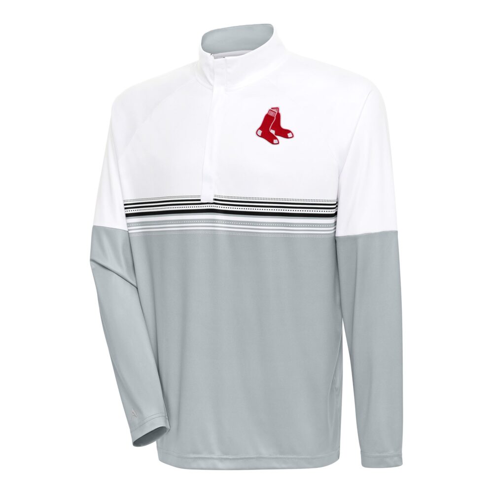 Men's Boston Red Sox Antigua White/Black Bender Quarter-Zip Pullover Top
