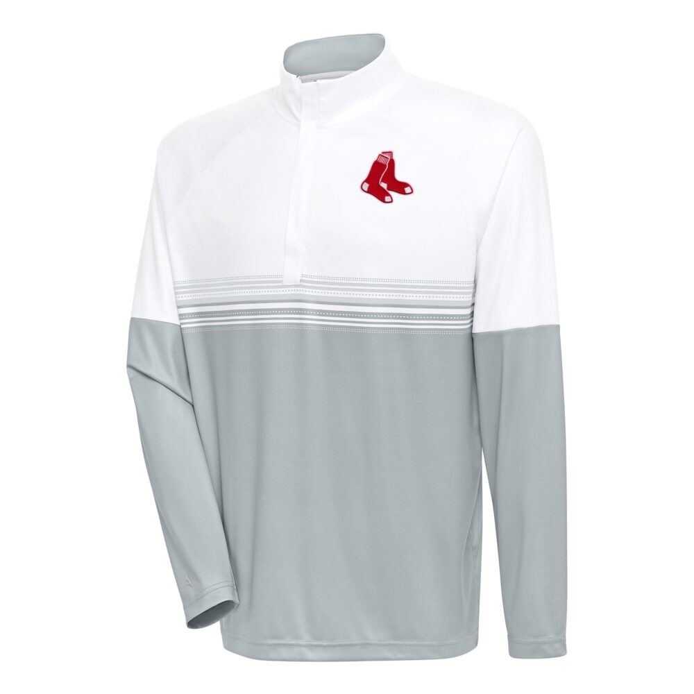 Men's Boston Red Sox Antigua White/Gray Bender Quarter-Zip Pullover Top