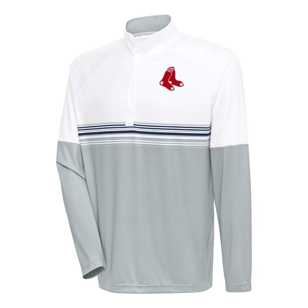 Men's Boston Red Sox Antigua White/Navy Bender Quarter-Zip Pullover Top
