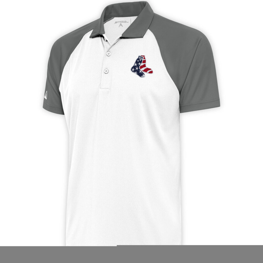 Men's Boston Red Sox  Antigua White/Steel Patriotic Nova Polo