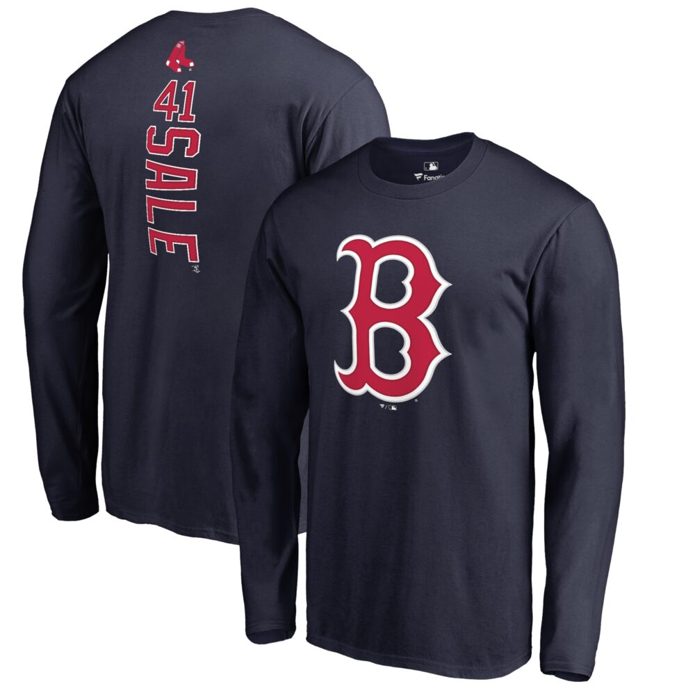 Men's Boston Red Sox Chris Sale  Branded Navy Backer Name & Number Long Sleeve T-Shirt