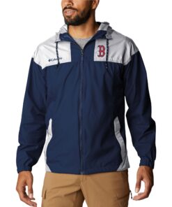Men's Boston Red Sox Columbia Navy Omni-Shade Flash Challenger Full-Zip Windbreaker Jacket