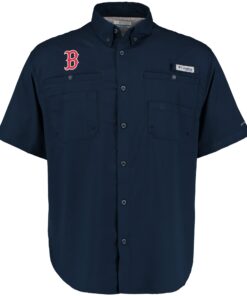 Men's Boston Red Sox Columbia Navy Tamiami Omni-Shade Button-Down Shirt