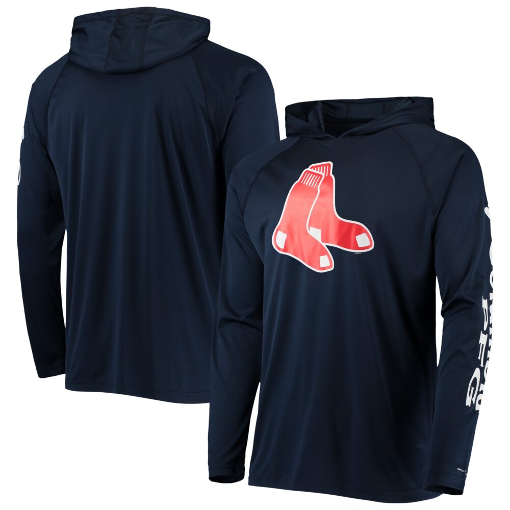 Men's Boston Red Sox Columbia Navy Terminal Tackle Omni-Shade Raglan Pullover Hoodie