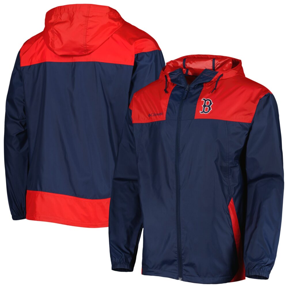 Men's Boston Red Sox Columbia Navy/Red Omni-Shade Flash Forward Challenger Full-Zip Windbreaker Jacket